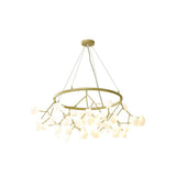 Golden Pendant Chandelier With Leaf Acrylic Shade - 45-Bulb Artistic Living Room Lamp Gold