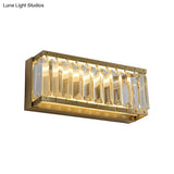 Golden Rectangle Led Wall Mount Light With Clear Faceted Crystal - Modern Metallic Lighting Fixture