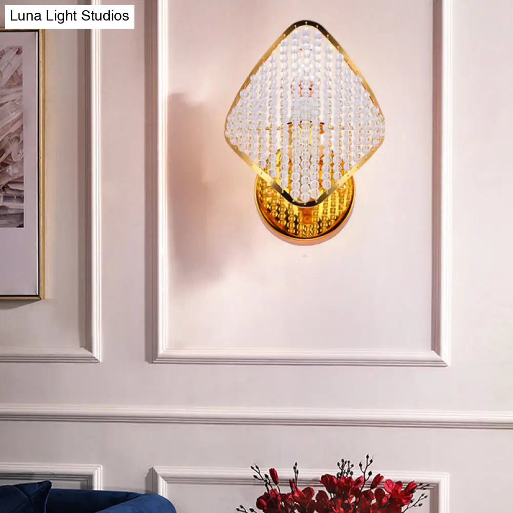Golden Rhombus Wall Light Fixture With Clear Crystal Beads - Modern & Stylish