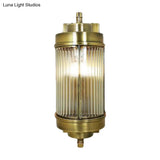 Golden Ribbed Glass Wall Sconce Lamp With 1 Head - Colonial Style