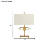 Golden Simplicity: 1-Light Table Lamp With Rectangle Fabric Shade And Crystal Prism Decor