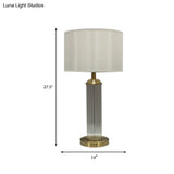 Golden Small Desk Lamp With Hand-Cut Crystal And Contemporary Column Design