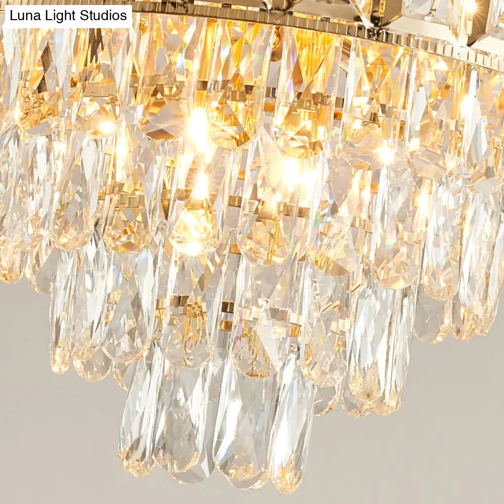 Golden Tiered Crystal Chandelier With 6/9-Light | Elegant Dining Room Hanging Lamp