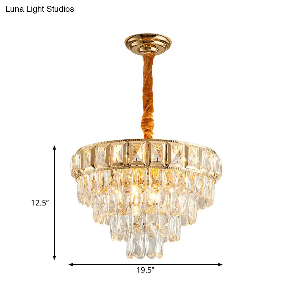 Golden Tiered Crystal Chandelier With 6/9-Light | Elegant Dining Room Hanging Lamp
