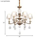 Golden Traditional 6-Light Chandelier With Cone Faceted Crystals - Hanging Lamp Fixture Kit