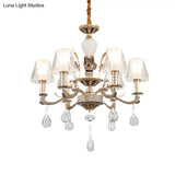 Golden Traditional 6-Light Chandelier With Cone Faceted Crystals - Hanging Lamp Fixture Kit