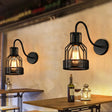 Gooseneck Arm Black Metal Wall Mount Light - Bottle Cage Industrial Sconce Lighting