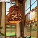 Gourd Ceiling Light - Chinese Bamboo Suspended Lighting Fixture In Coffee