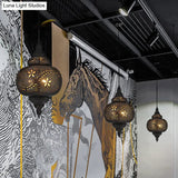 Gourd Hanging Light: Traditional Metal Pendant Fixture In Black 10/12 Wide
