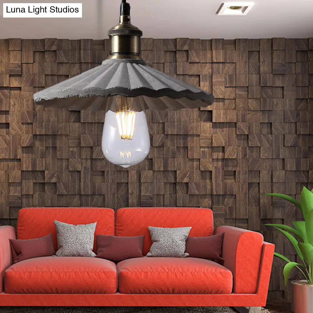Gray Scalloped Industrial Cement Hanging Light Fixture For Kitchen - 1-Light Suspension