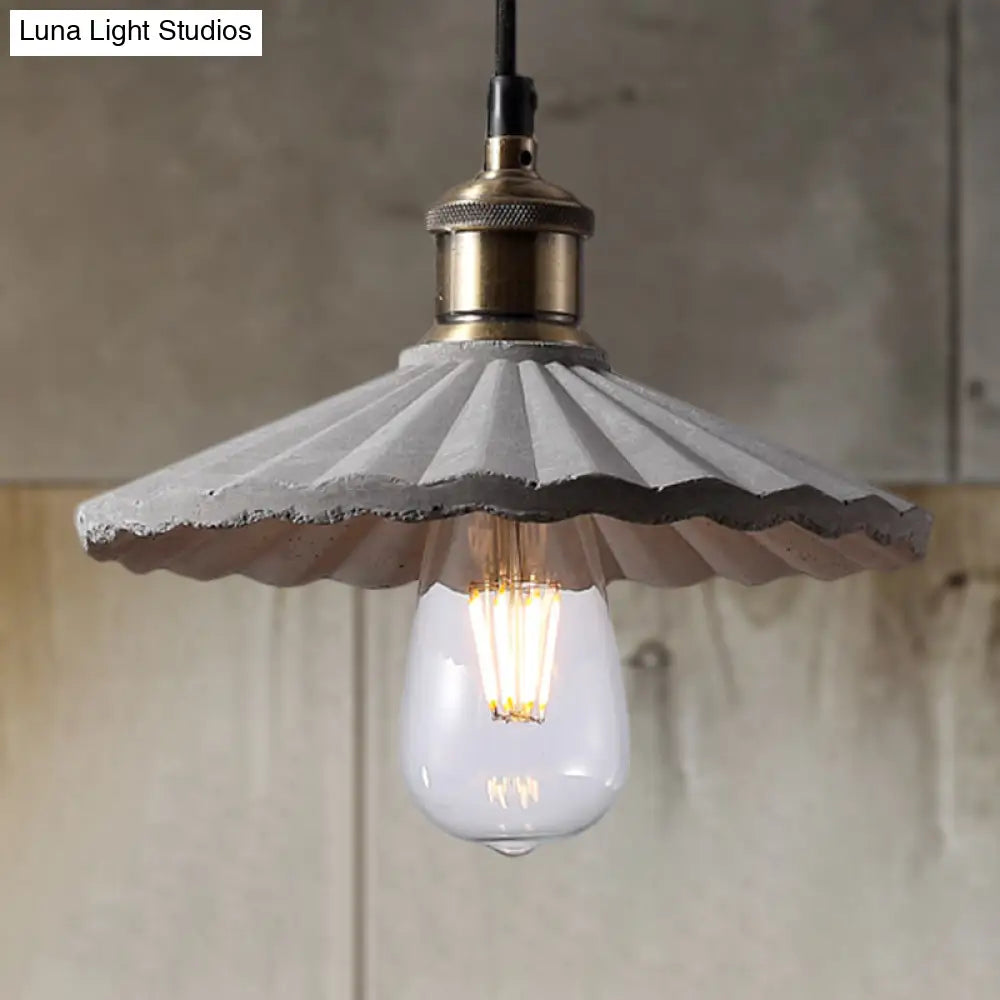 Gray Scalloped Industrial Cement Hanging Light Fixture For Kitchen - 1-Light Suspension