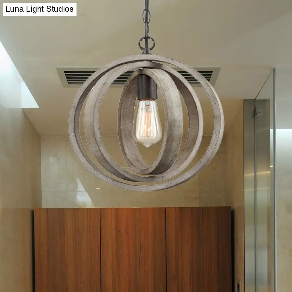 Gray Wood Farmhouse Pendant Light With Orb Design - Ideal For Dining Room