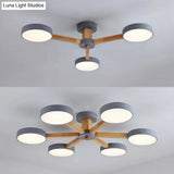 Gray Wood Macaron Loft Led Circle Chandelier: Stylish Living Room Hanging Light