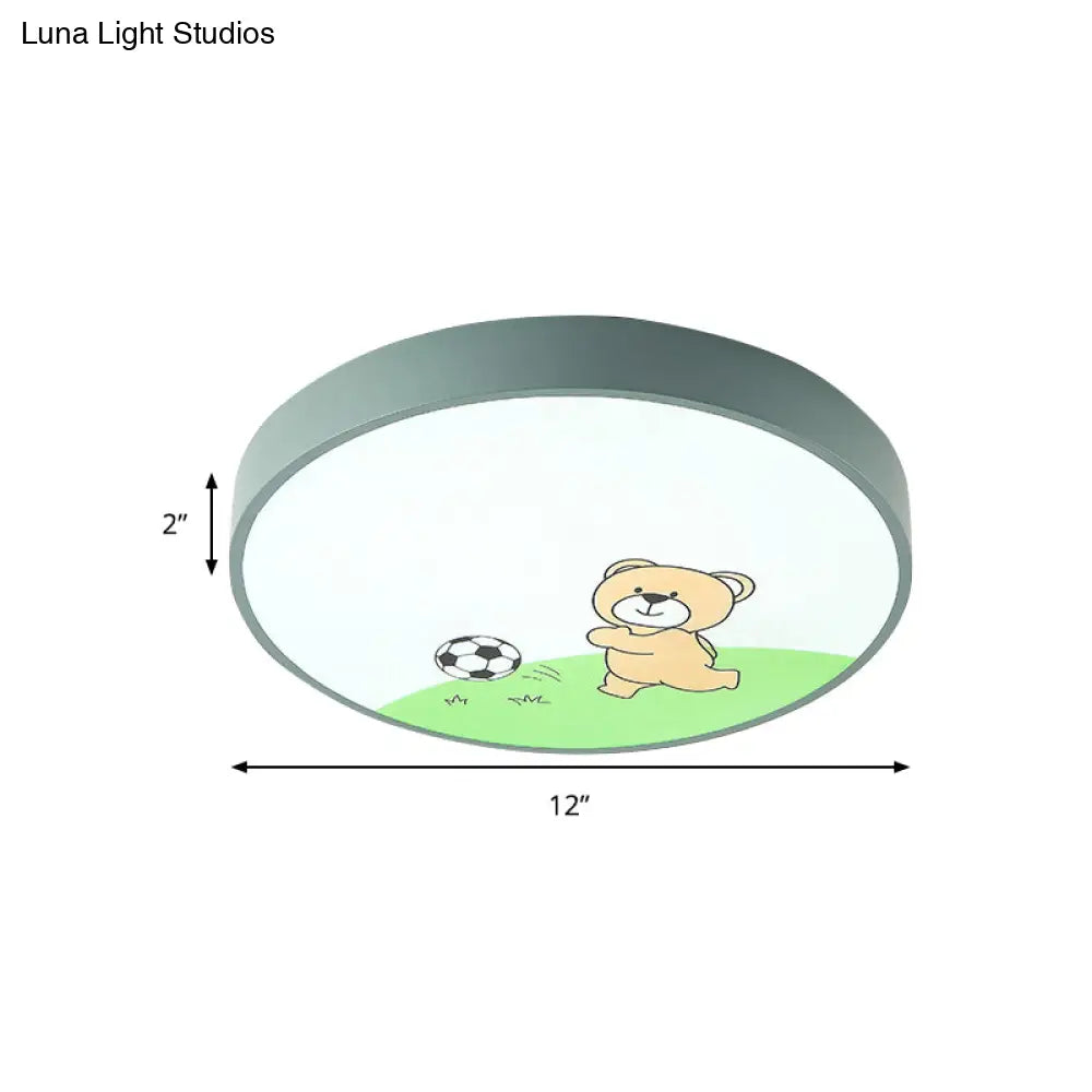Green Acrylic Circular Ceiling Light With Playful Bear Macaron Lamp For Boys’ Bedroom