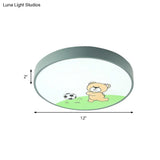 Green Acrylic Circular Ceiling Light With Playful Bear Macaron Lamp For Boys’ Bedroom