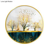 Green Asian Led Wall Mounted Light With Elk Bird And Tree Pattern