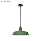 Green Barn Pendant Lamp - Loft Style Metal 1-Bulb Suspension Light For Dining Room
