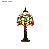 Green Baroque Glass Table Lamp With Hand Cut Bowl Shade - Bedroom Night Lighting
