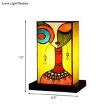 Green Baroque Rectangle Night Lamp With Hand-Cut Glass: Abstract Woman Pattern