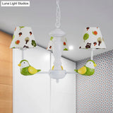 Green Bird Pendant Light: Rustic Metal Chandelier For Child Bedroom
