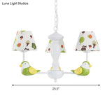 Green Bird Pendant Light: Rustic Metal Chandelier For Child Bedroom