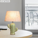 Green Cactus Table Light: Contemporary Porcelain Lamp With Fabric Shade - Perfect For Bedside