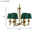 Green Cone Fabric Pendant Chandelier - Classic Bedroom Ceiling Fixture With 3/6/8 Lights