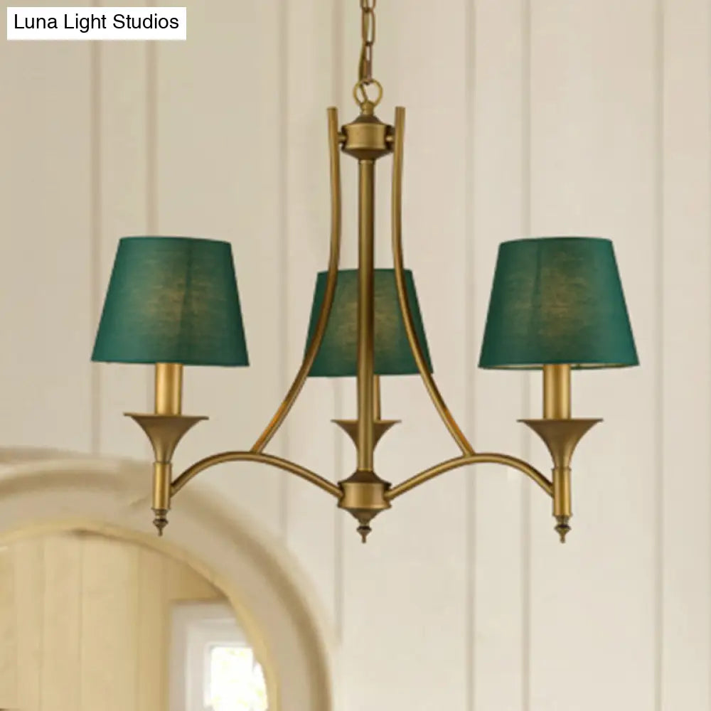 Green Cone Fabric Pendant Chandelier - Classic Bedroom Ceiling Fixture With 3/6/8 Lights