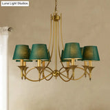 Green Cone Fabric Pendant Chandelier - Classic Bedroom Ceiling Fixture With 3/6/8 Lights