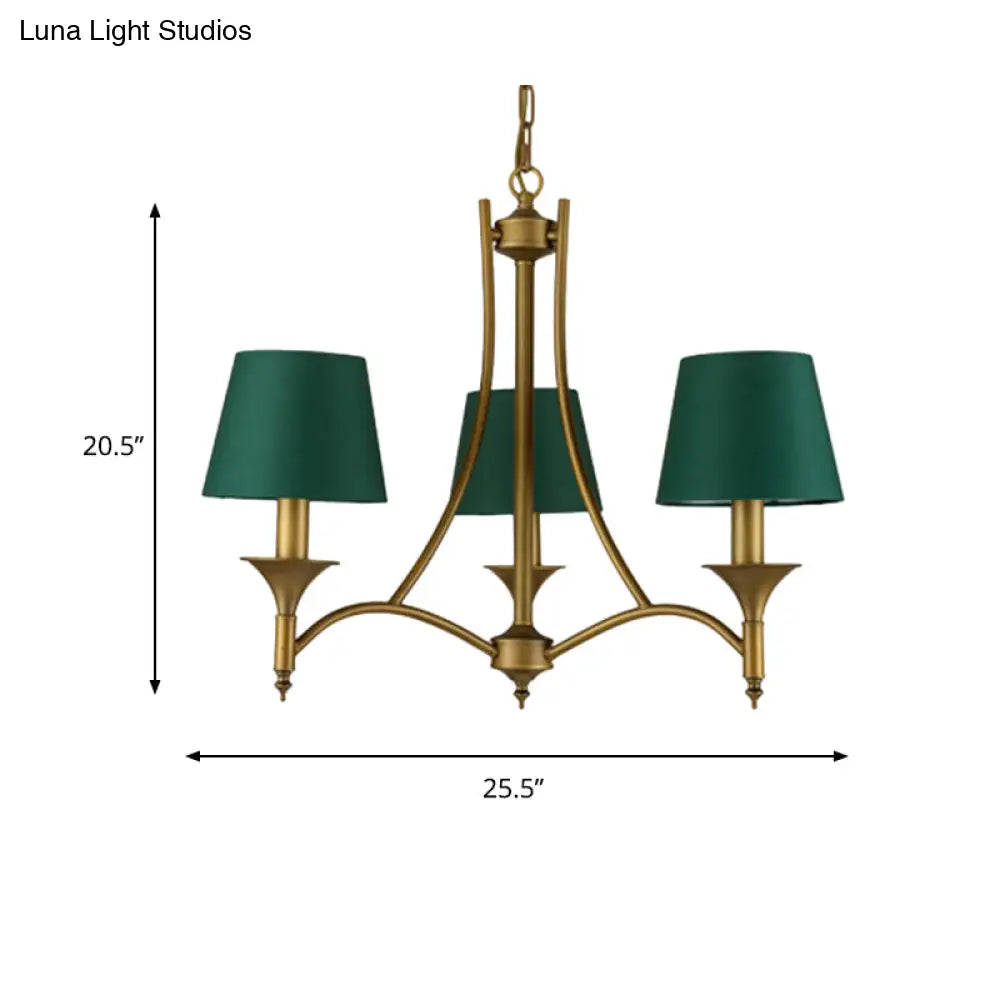 Green Cone Fabric Pendant Chandelier - Classic Bedroom Ceiling Fixture With 3/6/8 Lights