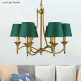 Green Cone Fabric Pendant Chandelier - Classic Bedroom Ceiling Fixture With 3/6/8 Lights