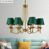 Green Cone Fabric Pendant Chandelier - Classic Bedroom Ceiling Fixture With 3/6/8 Lights