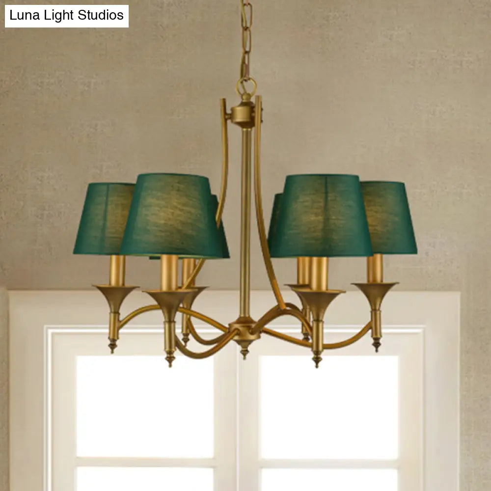 Green Cone Fabric Pendant Chandelier - Classic Bedroom Ceiling Fixture With 3/6/8 Lights
