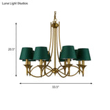 Green Cone Fabric Pendant Chandelier - Classic Bedroom Ceiling Fixture With 3/6/8 Lights