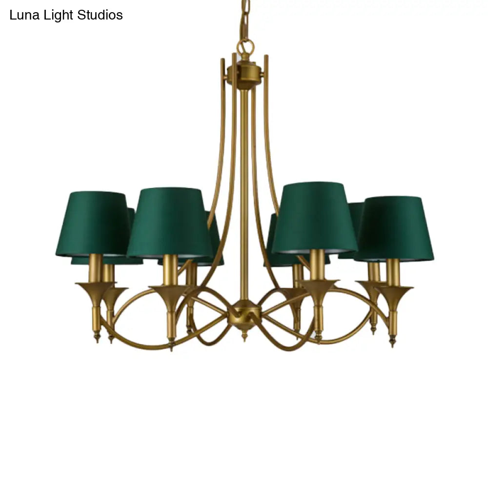 Green Cone Fabric Pendant Chandelier - Classic Bedroom Ceiling Fixture With 3/6/8 Lights