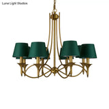 Green Cone Fabric Pendant Chandelier - Classic Bedroom Ceiling Fixture With 3/6/8 Lights
