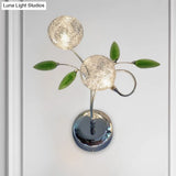 Green Crystal Leaf Wall Mount Lamp With Class Glass Shade - Bedside Lighting Solution In Chrome