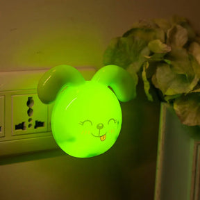 Green Doggy Mini Led Night Light - Cartoon Plastic Wall Lamp For Kids Bedside