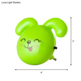 Green Doggy Mini Led Night Light - Cartoon Plastic Wall Lamp For Kids Bedside