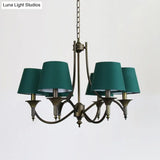 Green Fabric Chandelier: Conical Pendant Light For Dining Room With 6 Countryside-Inspired Heads