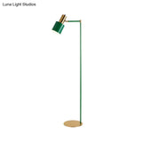 Green Finish Tubular Reading Floor Lamp With Modern Led And Right Angle Arm