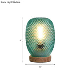 Green Glass Pineapple Night Table Lamp With Wood Base For Bedside Reading
