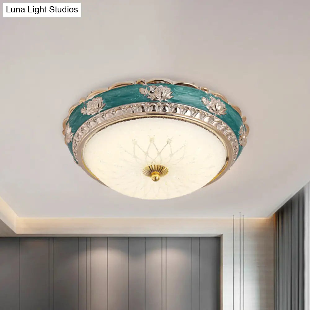 Green Led Bedroom Flushmount Ceiling Light In Rural Style Milky Glass Domed Sizes: 12’/16’/19.5