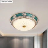 Green Led Bedroom Flushmount Ceiling Light In Rural Style Milky Glass Domed Sizes: 12’/16’/19.5