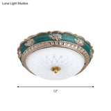 Green Led Bedroom Flushmount Ceiling Light In Rural Style Milky Glass Domed Sizes: 12’/16’/19.5