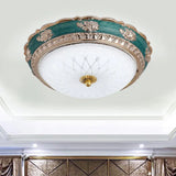 Green Led Bedroom Flushmount Ceiling Light In Rural Style Milky Glass Domed Sizes: 12’/16’/19.5