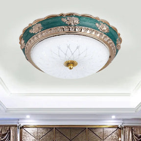 Green Led Bedroom Flushmount Ceiling Light In Rural Style Milky Glass Domed Sizes: 12’/16’/19.5