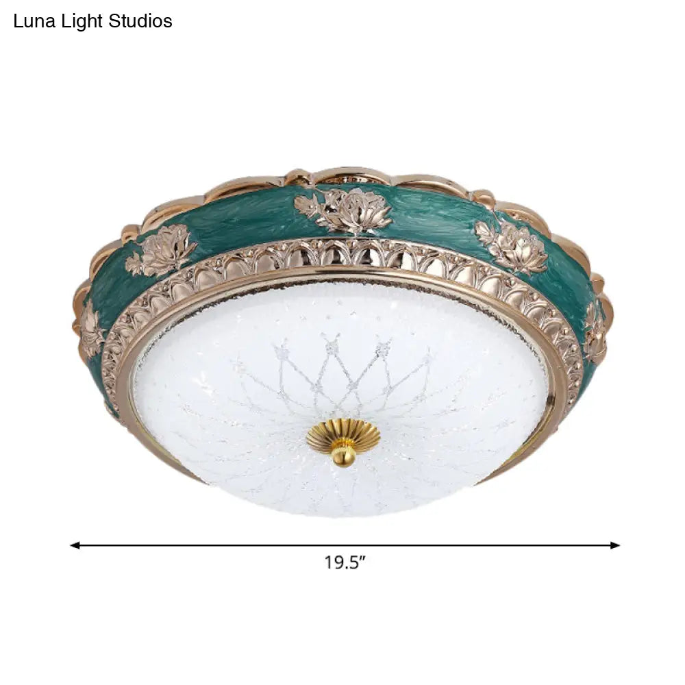 Green Led Bedroom Flushmount Ceiling Light In Rural Style Milky Glass Domed Sizes: 12’/16’/19.5