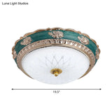 Green Led Bedroom Flushmount Ceiling Light In Rural Style Milky Glass Domed Sizes: 12’/16’/19.5