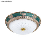 Green Led Bedroom Flushmount Ceiling Light In Rural Style Milky Glass Domed Sizes: 12’/16’/19.5